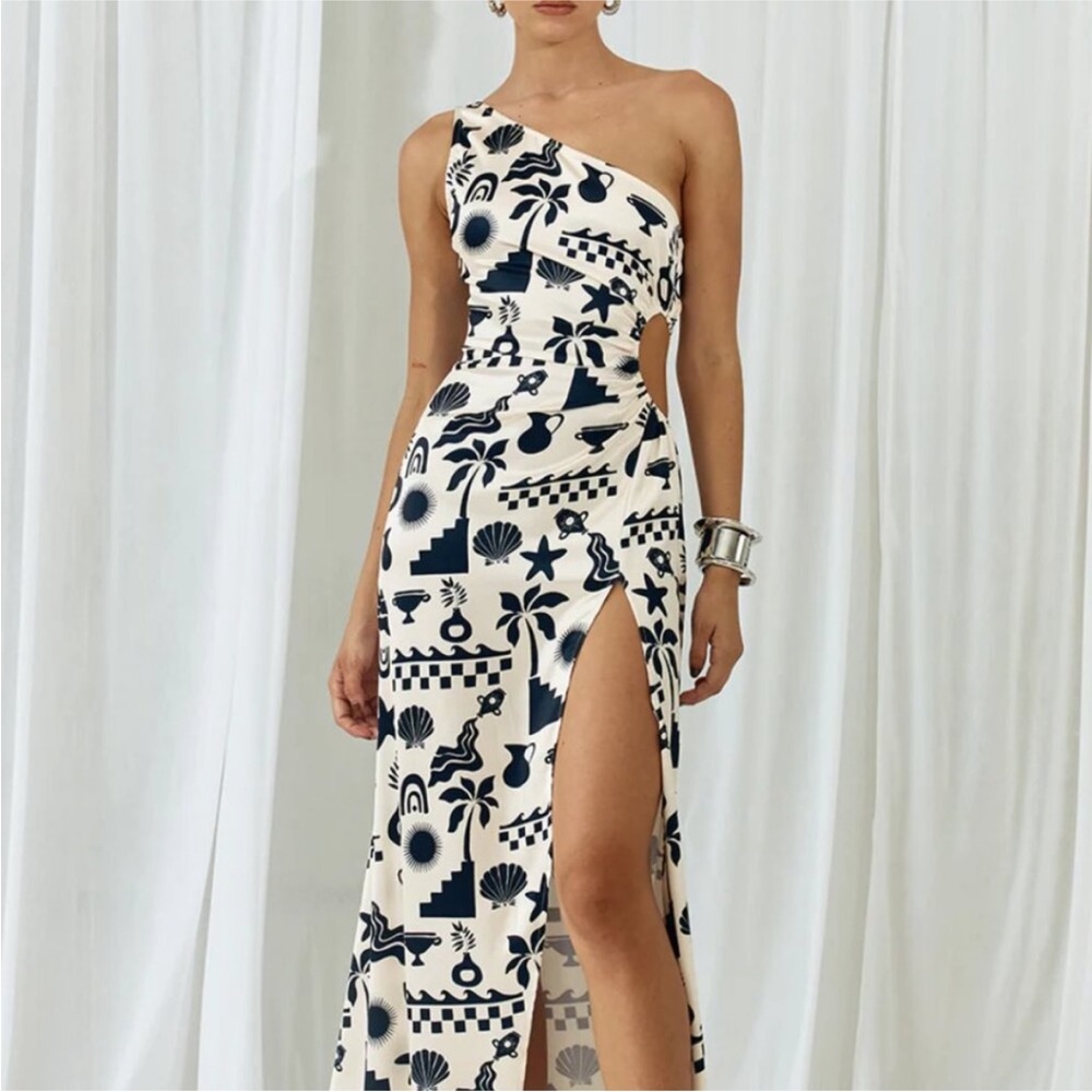 Runaway the Label Black and White Asymmetrical One-Shoulder Dress